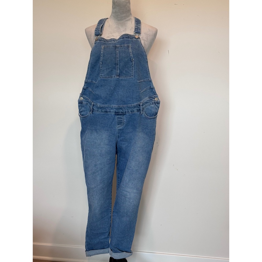 Savi Parker New York Women Blue Denim maternity Overalls Medium Wash XL